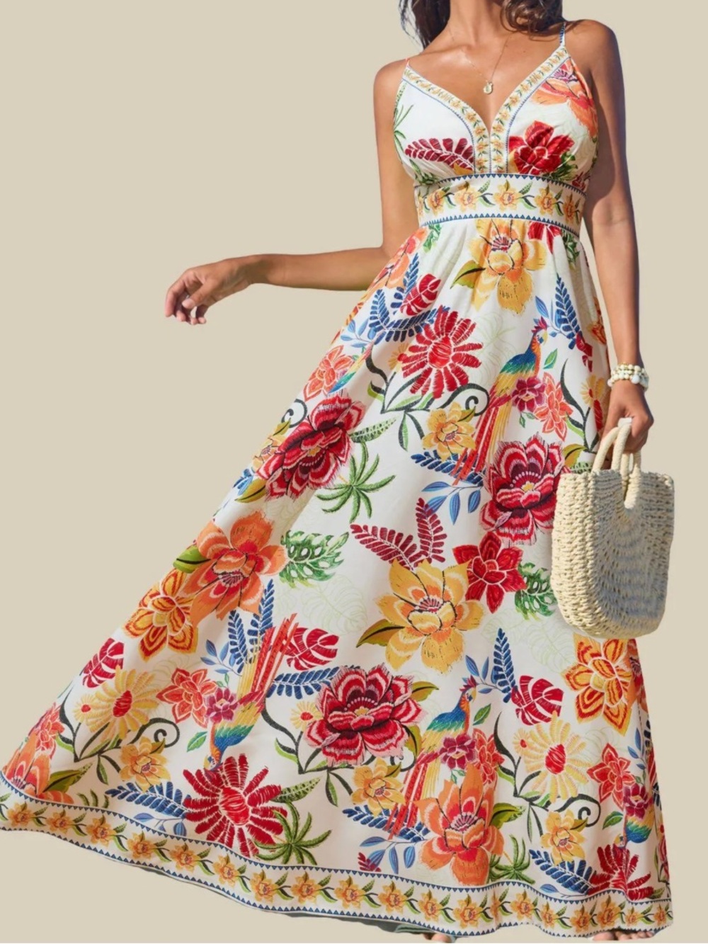 Vibrant Oasis Tropical Maxi Dress